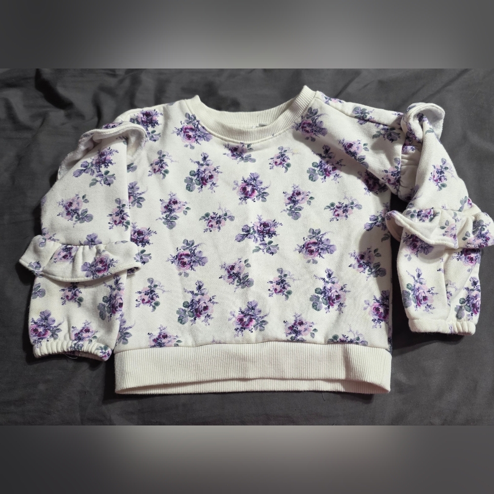 Janie and Jack Cream and Purple Crew Neck Sweater